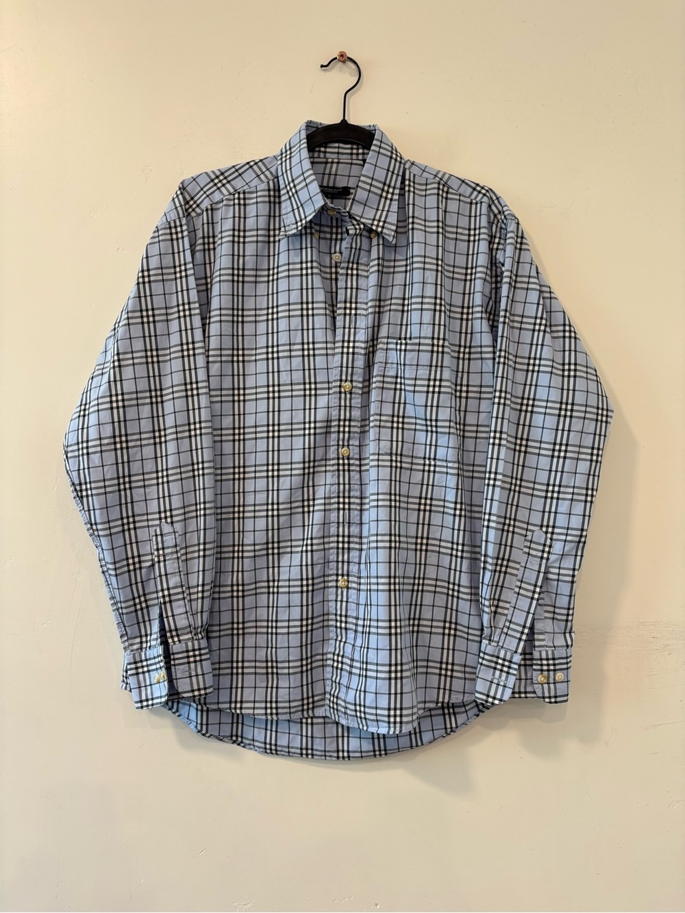 Burberry London Vintage Button-Down Blue White Plaid Shirt Men’s Size Medium